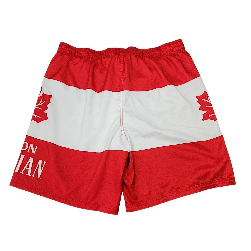 Molson Canadian Board Shorts L Mens Red White Maple Leaf Promo Swim Trunks Beach